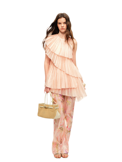Glossy Pleated Floral Pants Set