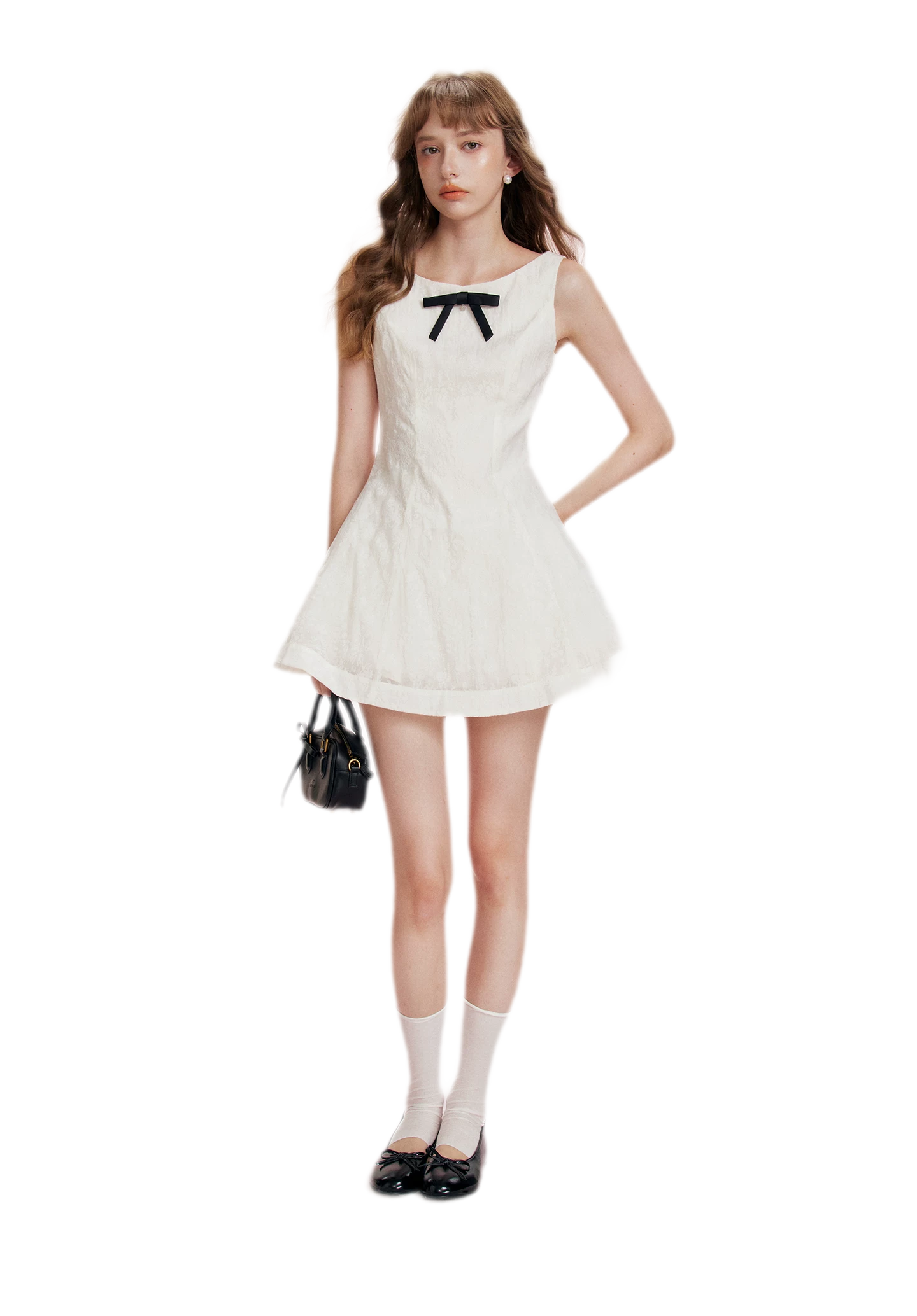Flocked Bow A-Line Dress