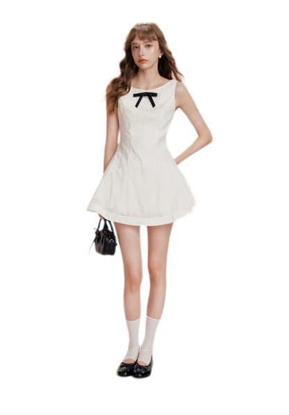 Flocked Bow A-Line Dress