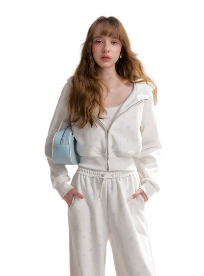 Rose Print Hoodie and Pants Set