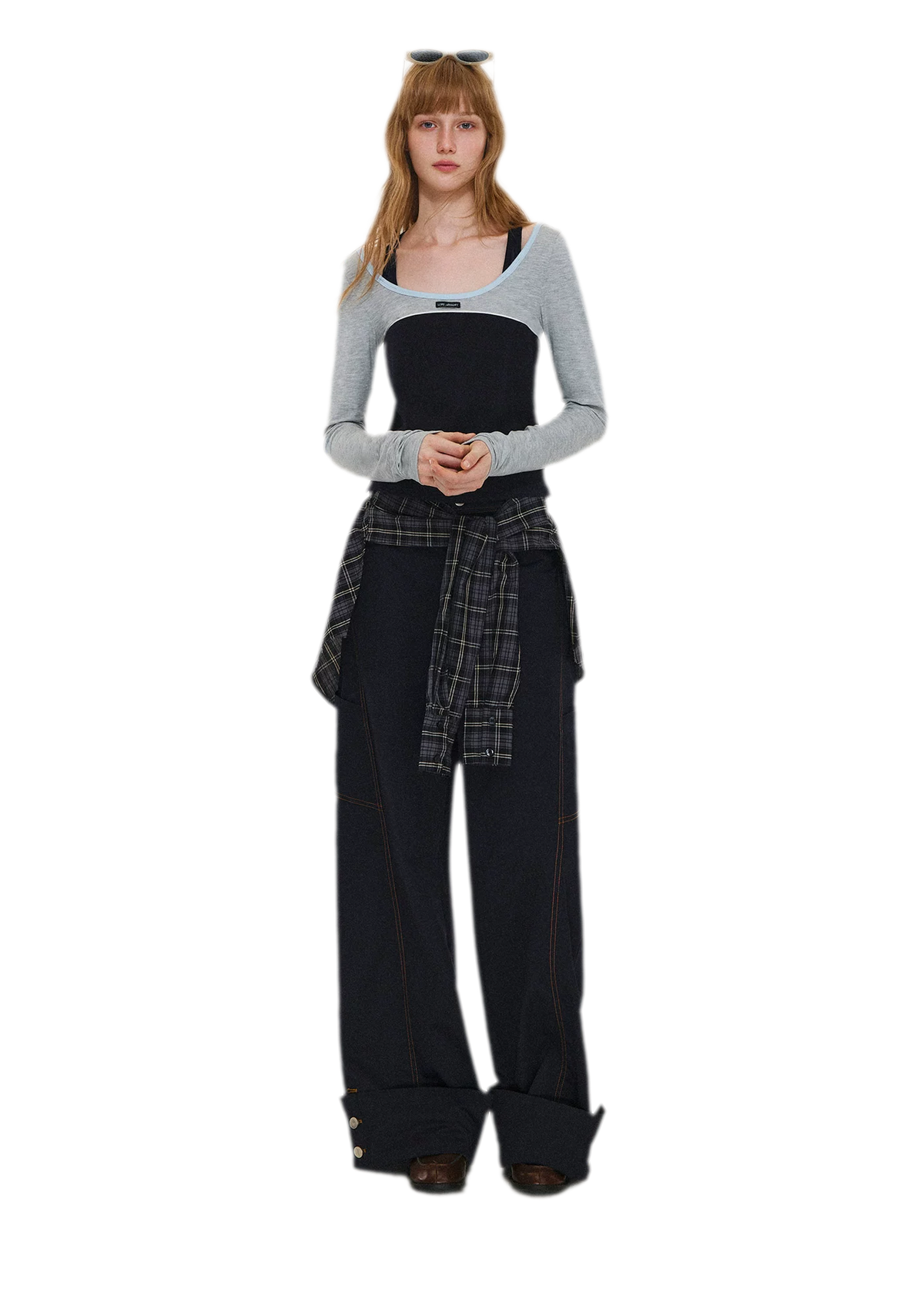 Pantaloni ampi a gamba curva lavati