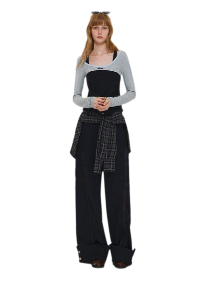 Pantaloni ampi a gamba curva lavati
