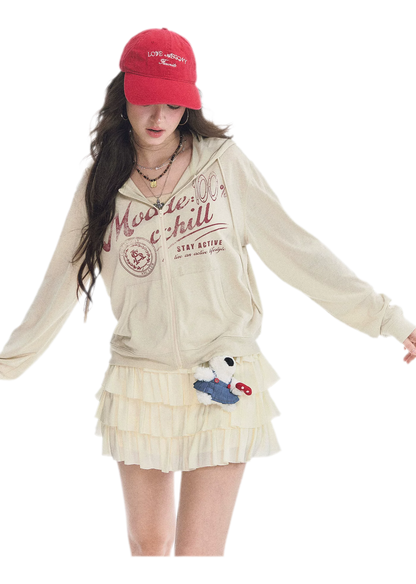 Distressed Cropped Hooded Jacket