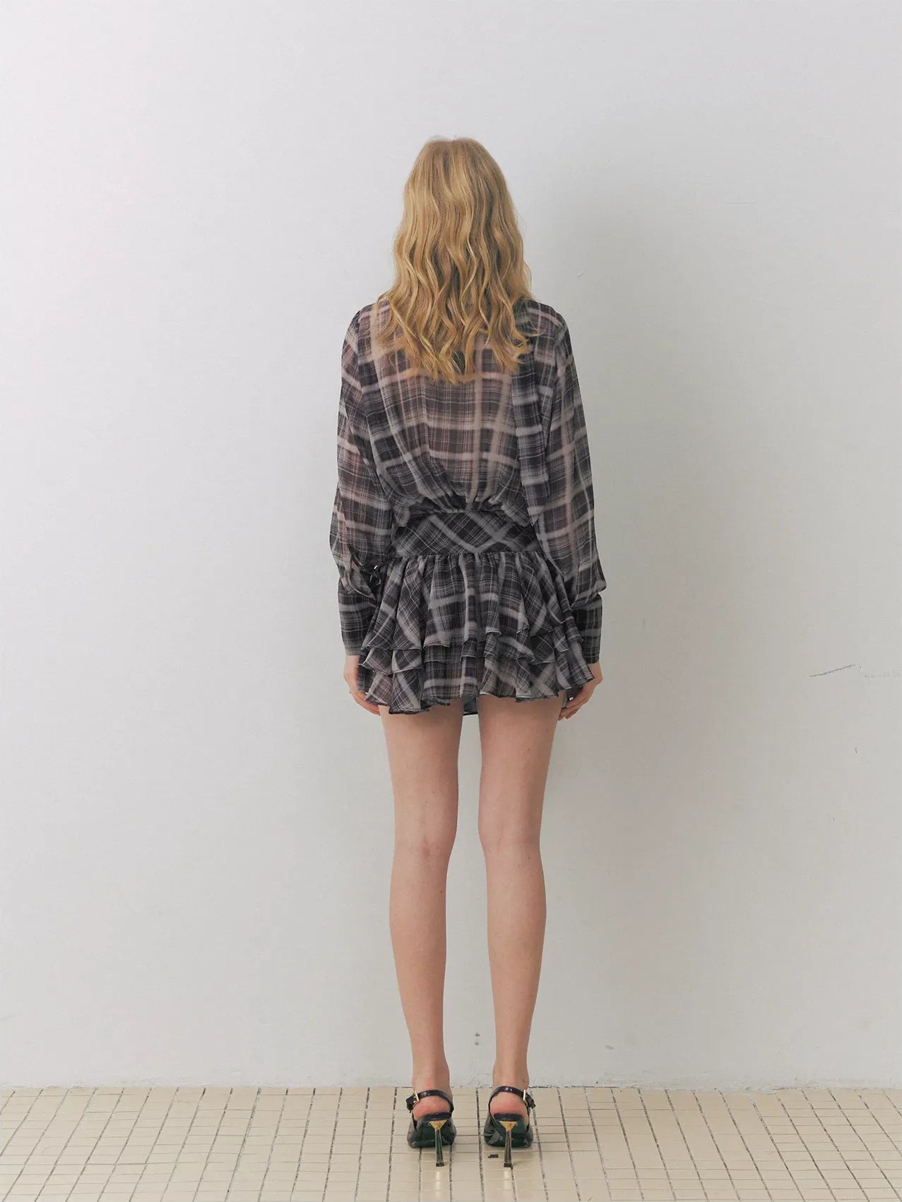 Plaid Chiffon V-Neck Dress