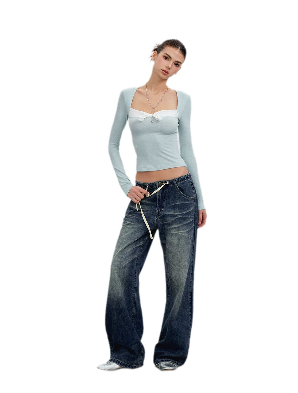 Vintage Wash Wide-Leg Jeans
