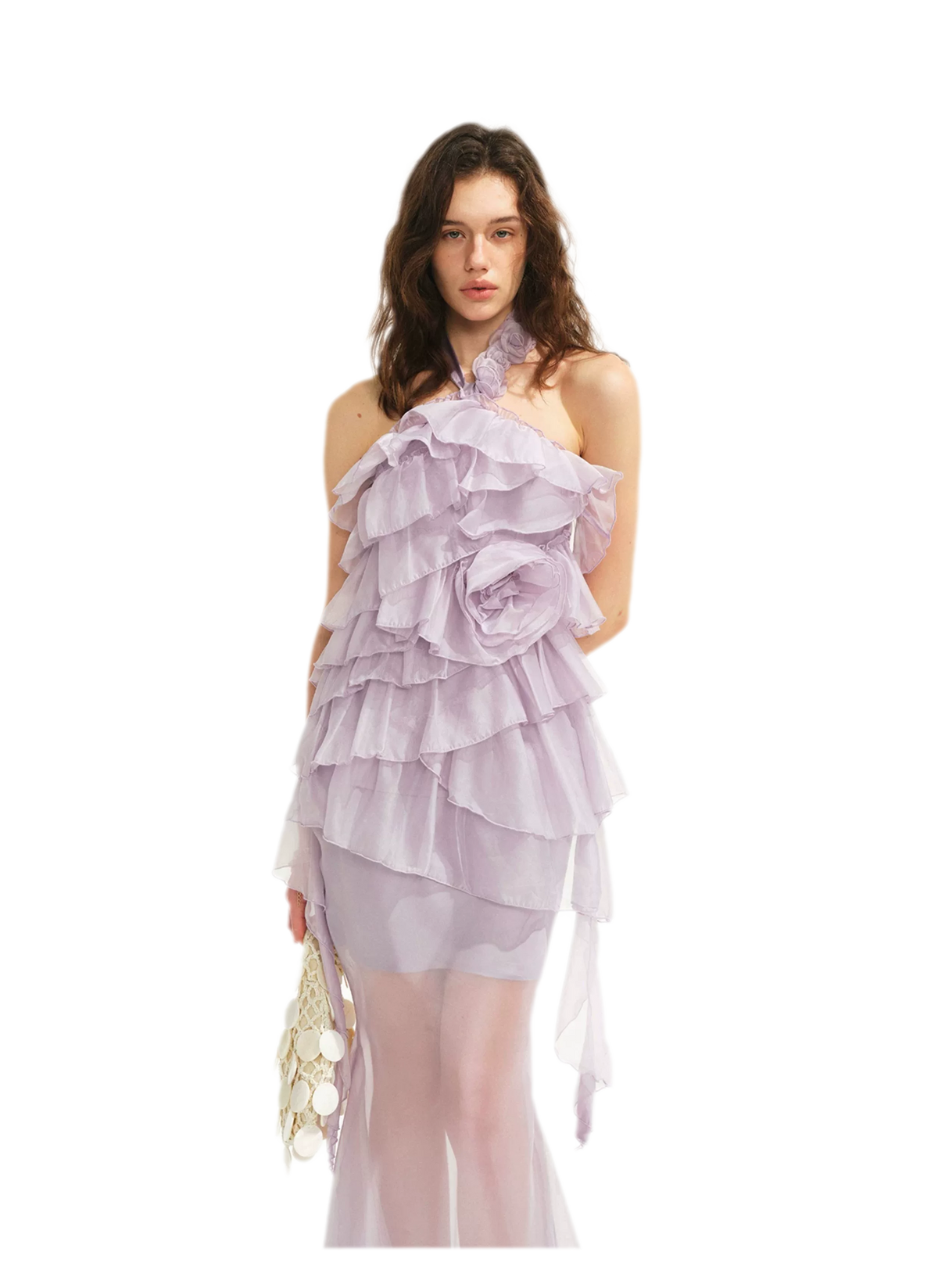 Sheer Rose Halter Fishtail Dress