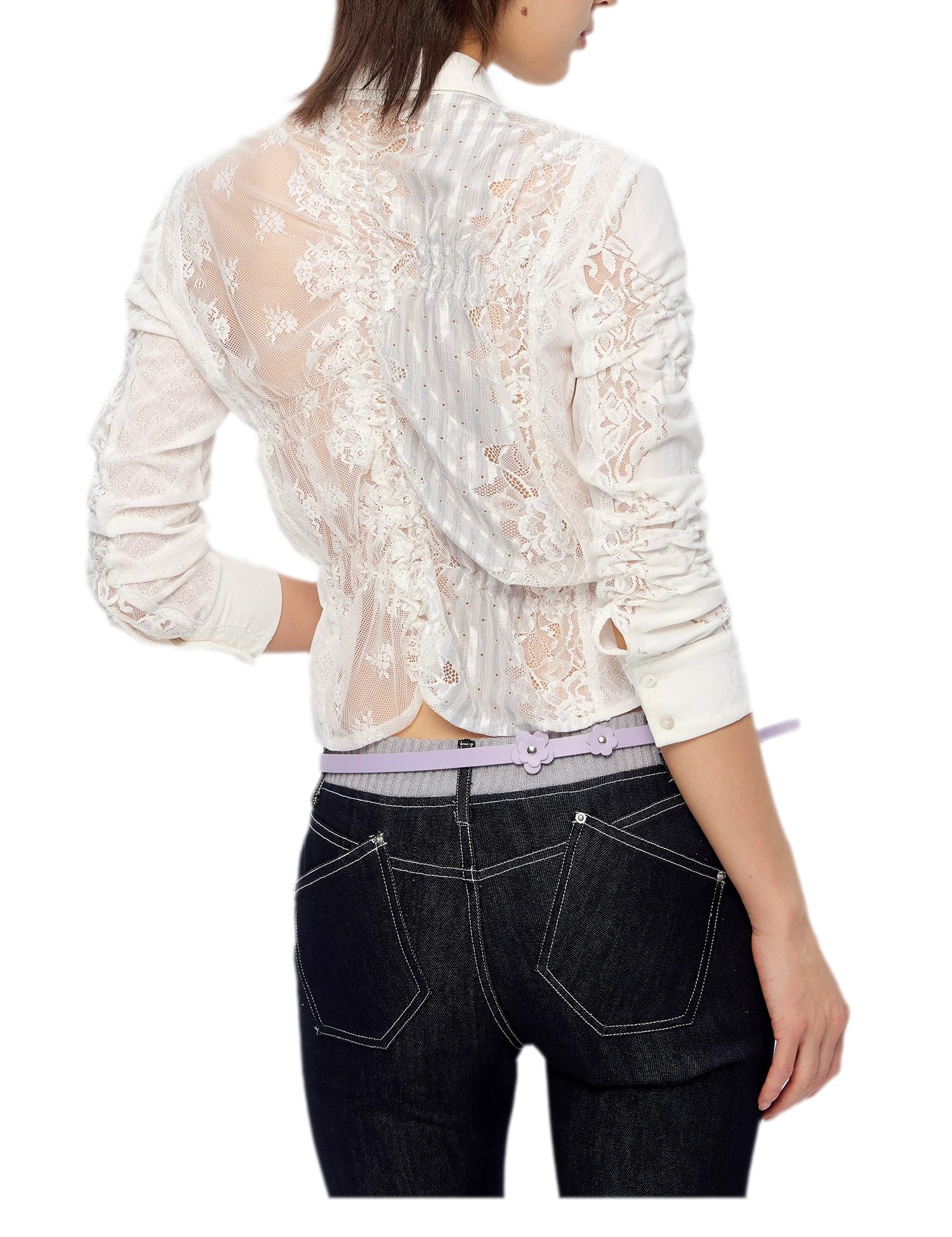 Lace Shirred Peplum Blouse