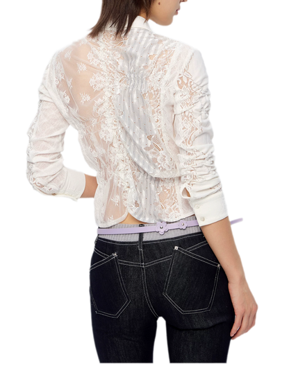 Lace Shirred Peplum Blouse
