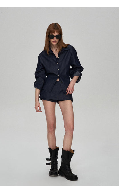 Tencel Linen Denim Shirt &amp; Low-Waist Skirt