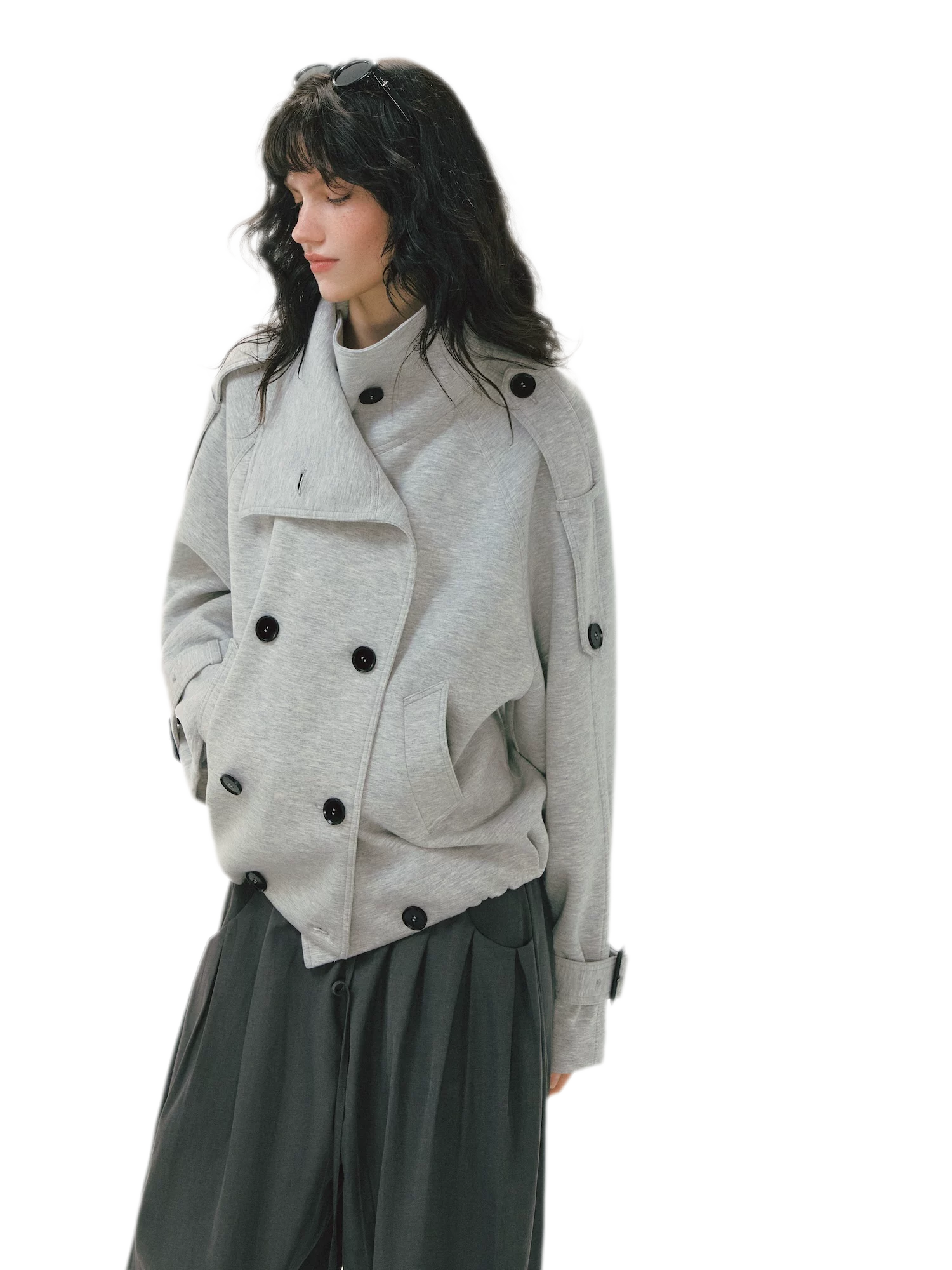 Heathered Cropped Oversized Jacket
