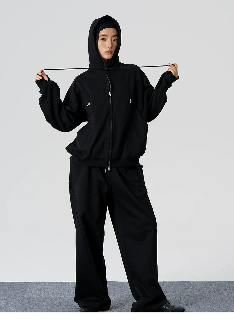 Ribbed Panel Hooded Zip Jacket