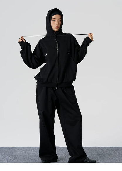 Ribbed Panel Hooded Zip Jacket