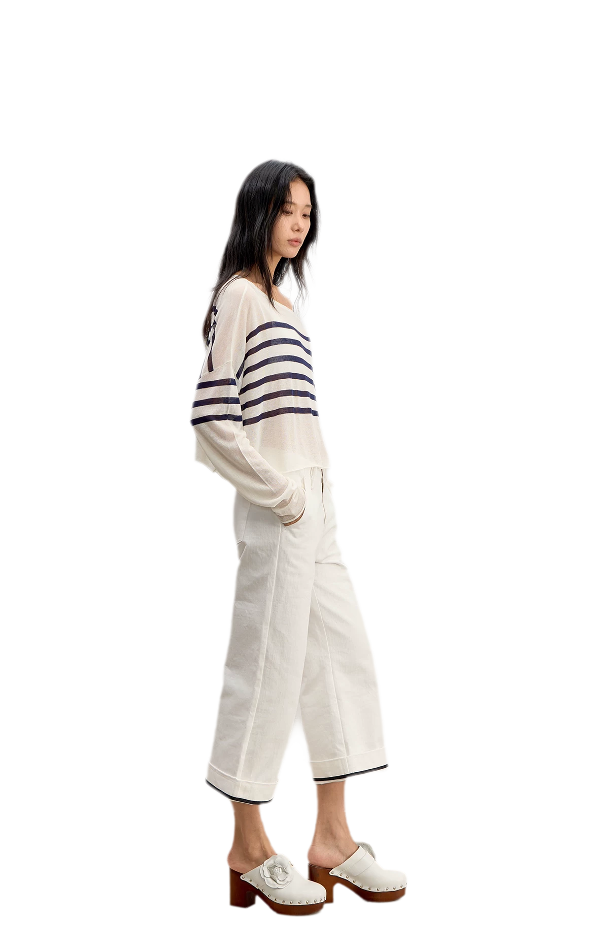 Maglia a righe con spalla obliqua