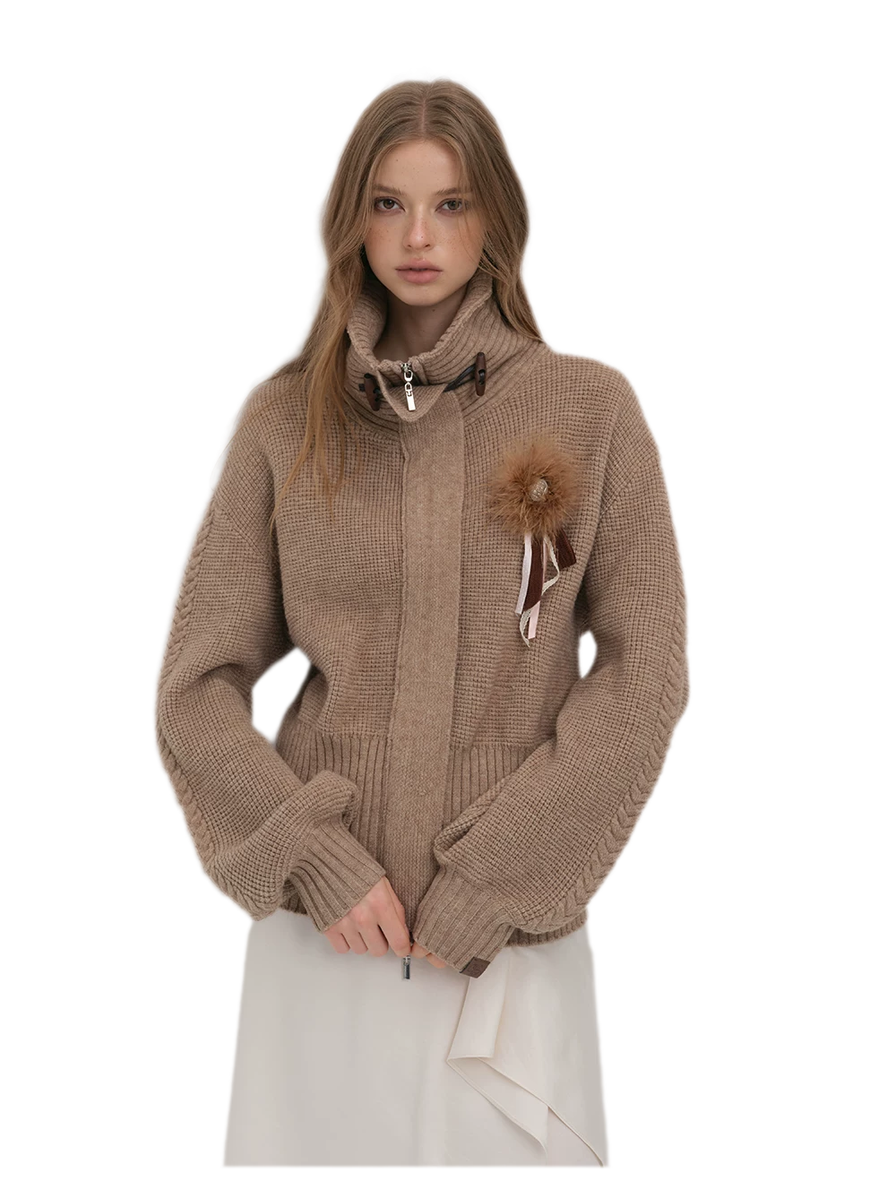 Waffle Knit Toggle Collar Cardigan