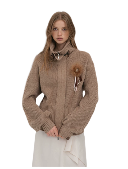 Waffle Knit Toggle Collar Cardigan