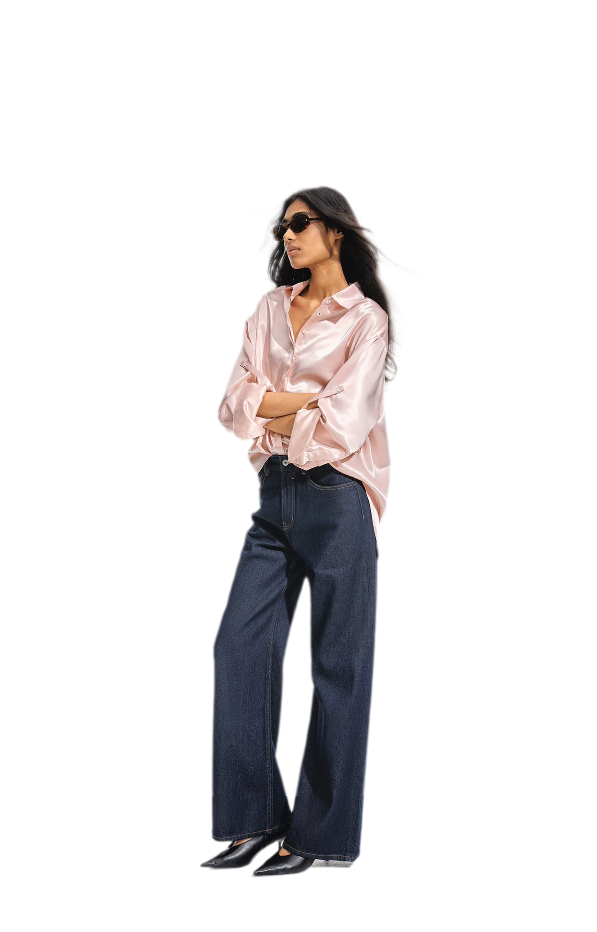 Jeans met contrasterende stiksels en hoge taille