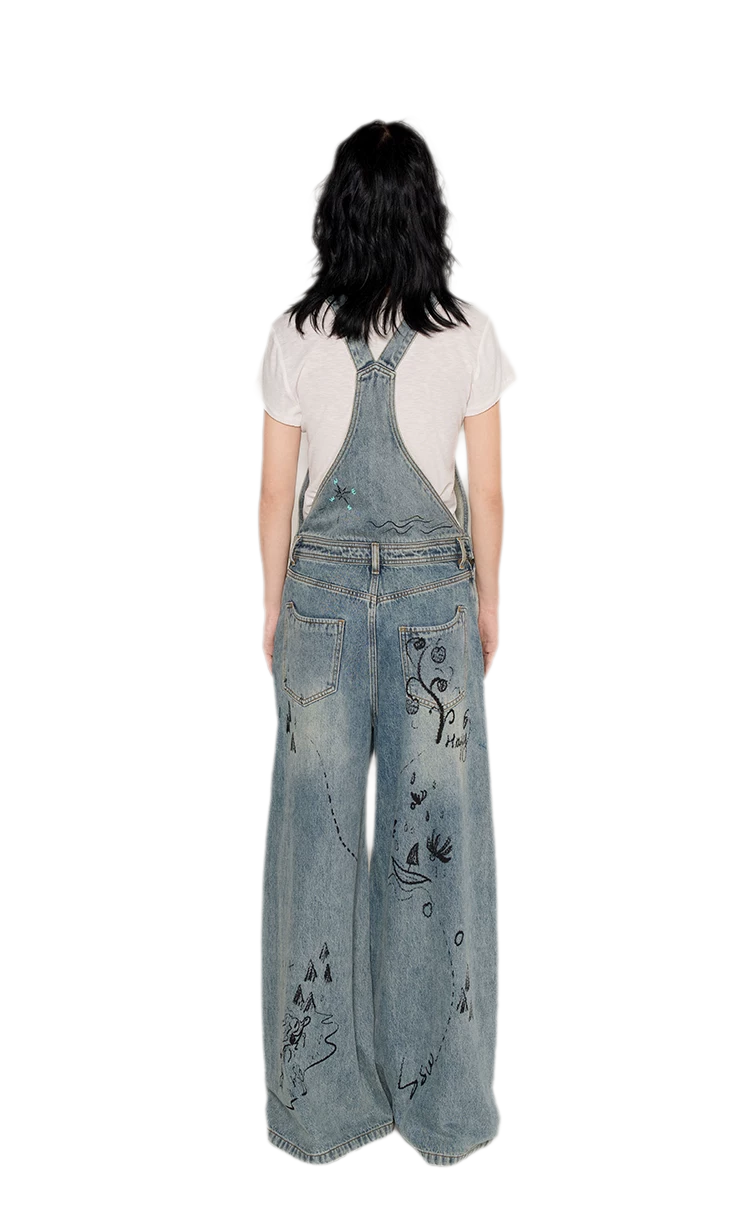 Graffiti Wide-Leg Overalls