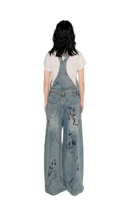 Graffiti Wide-Leg Overalls