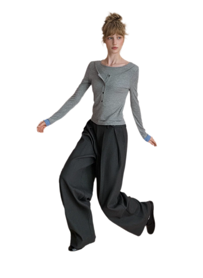 Contrast Cuff Layered Long-Sleeve T-Shirt