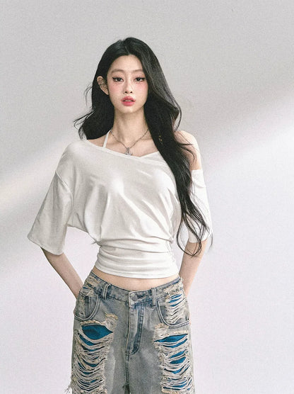 Asymmetric Beaded Off-Shoulder Top
