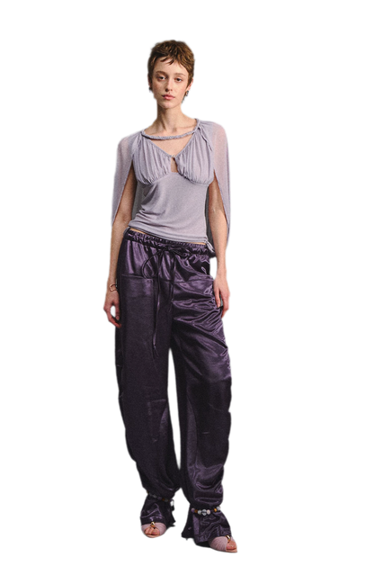 Ruched Mesh V-Neck Top