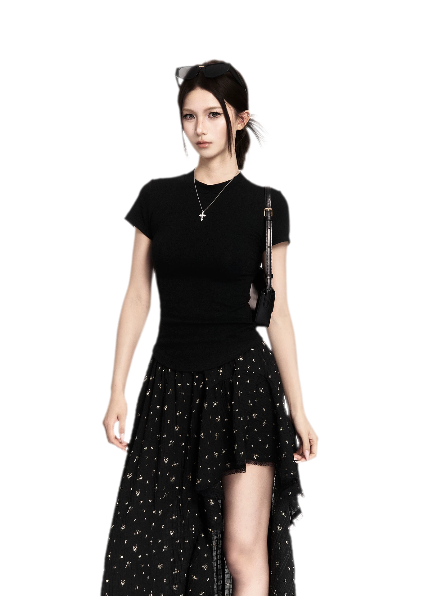 Floral Asymmetric Ruffle Skirt
