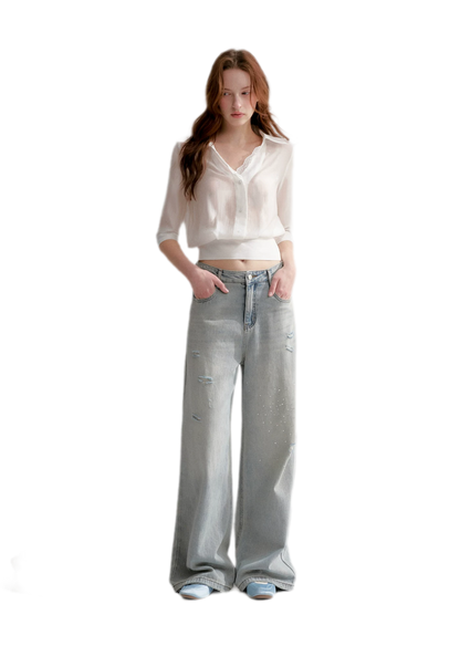 Washed Rhinestone Jeans