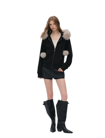 Contrast Fur Hooded Tracksuit