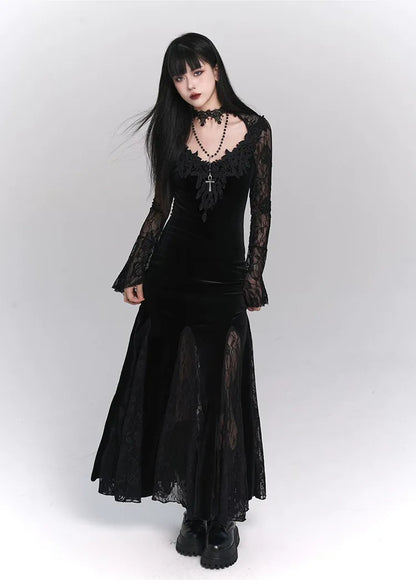 Lace-Sleeve Mermaid Gothic Dress