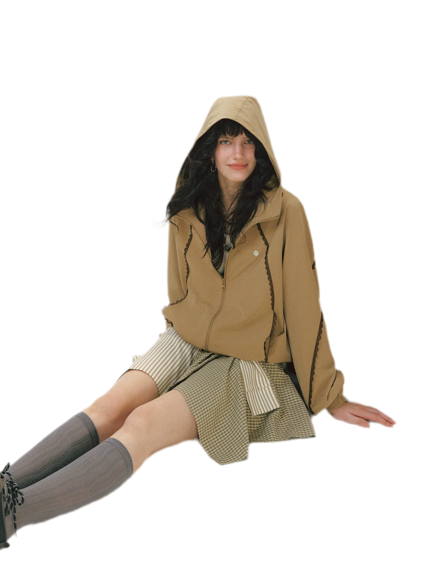 Lace Panel Hooded Jacket