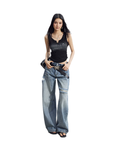Rhinestone V-Neck Tank
