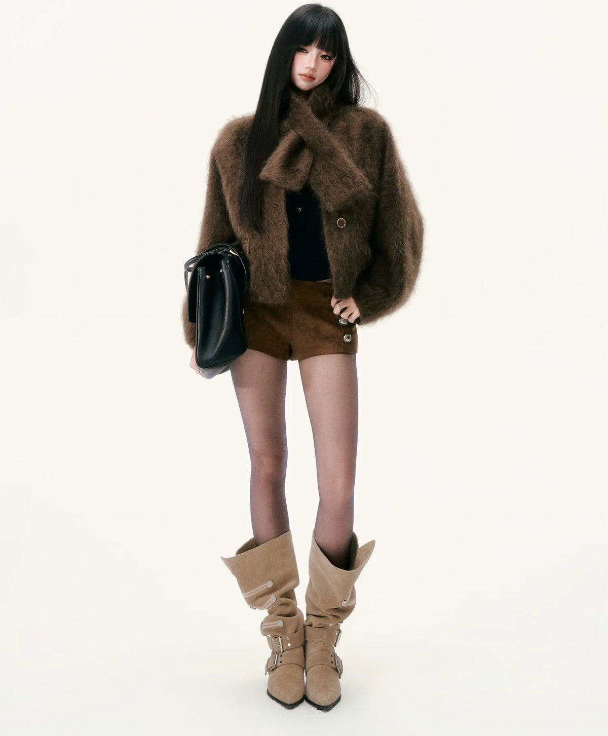 Chaqueta de lana cepillada con cuello de bufanda — Cargar imagen 8 en vista de galería