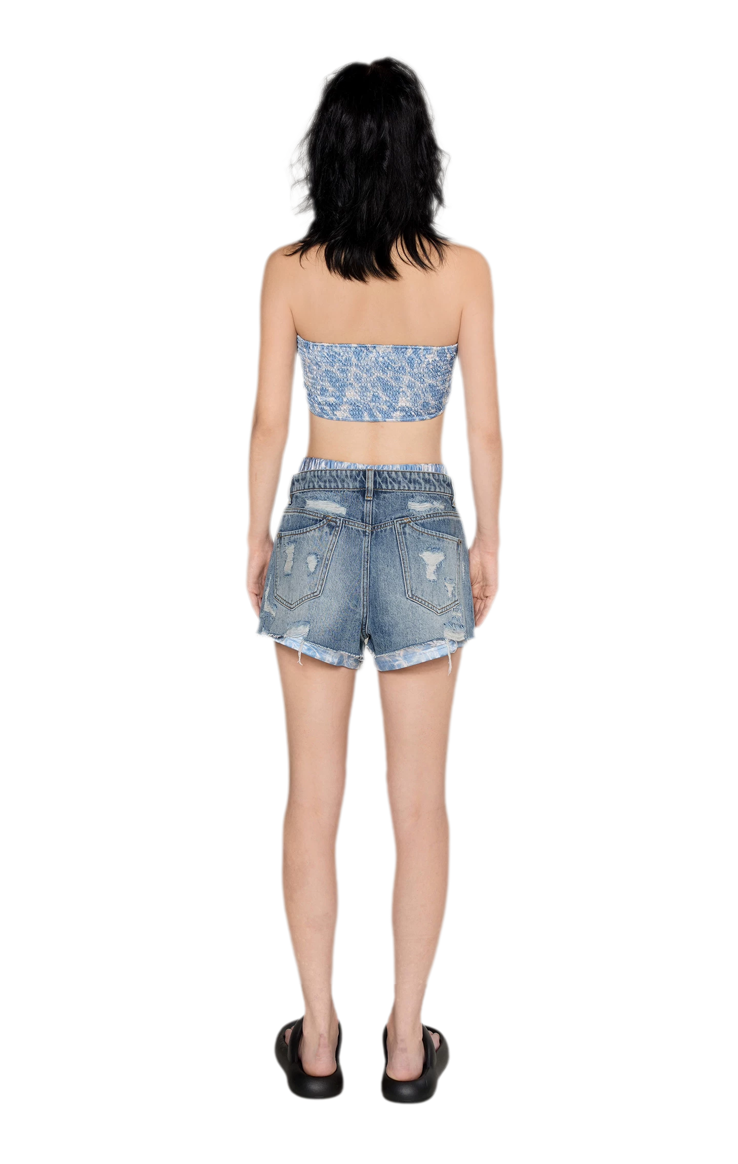 Wave Trim Denim Shorts