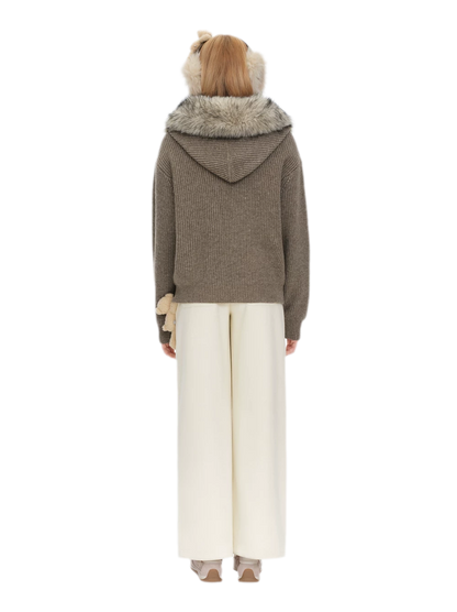 Pom-Pom Hooded Knit Sweater