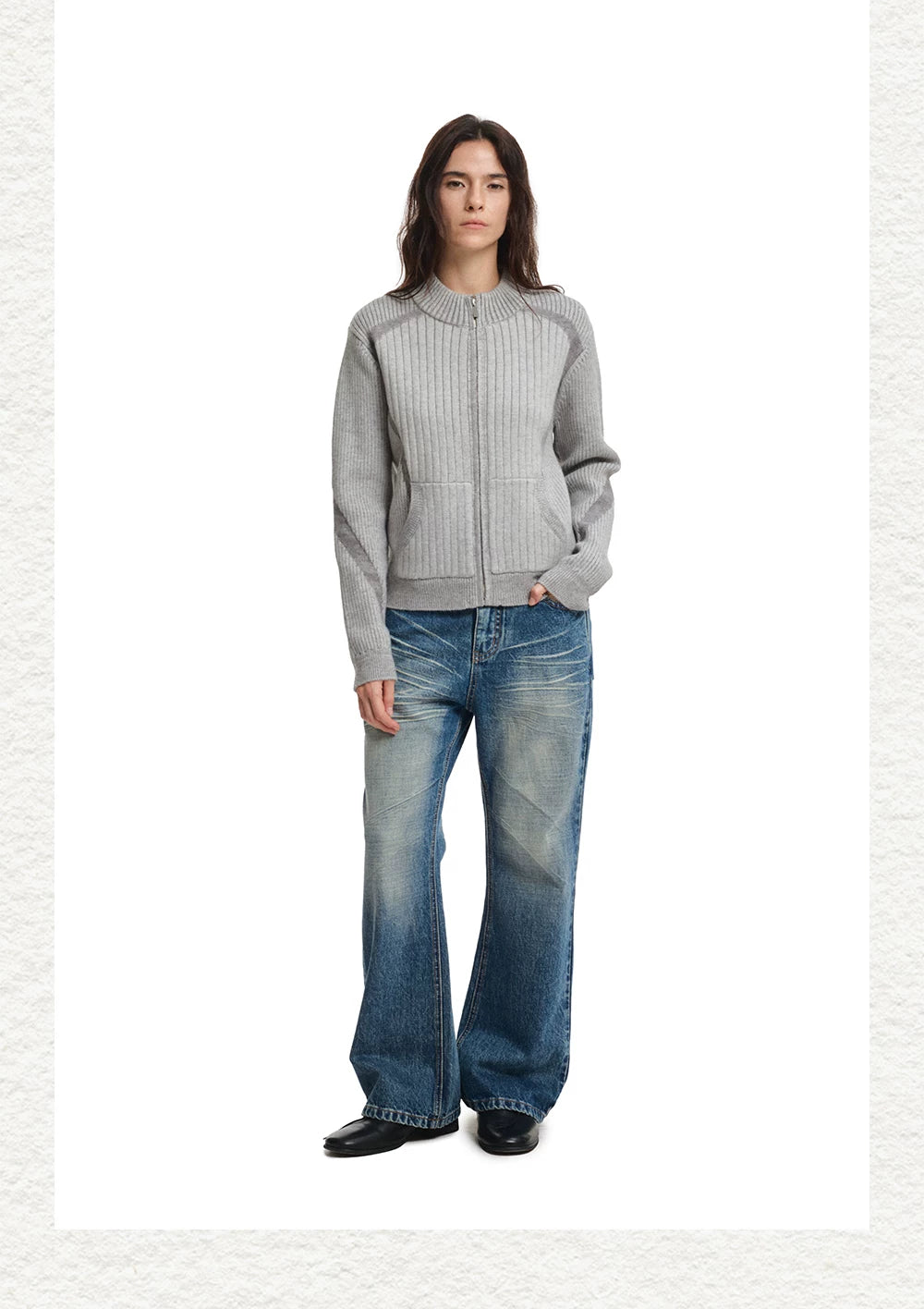 Contrast Jacquard Fitted Knit Cardigan