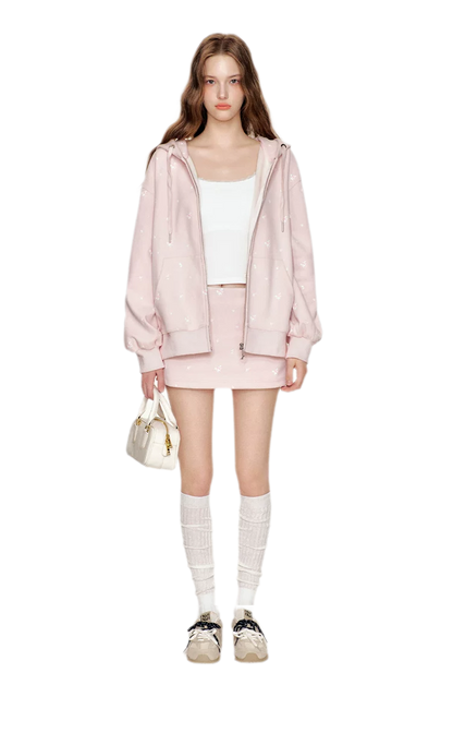 Cotton Rose Print Hooded Set