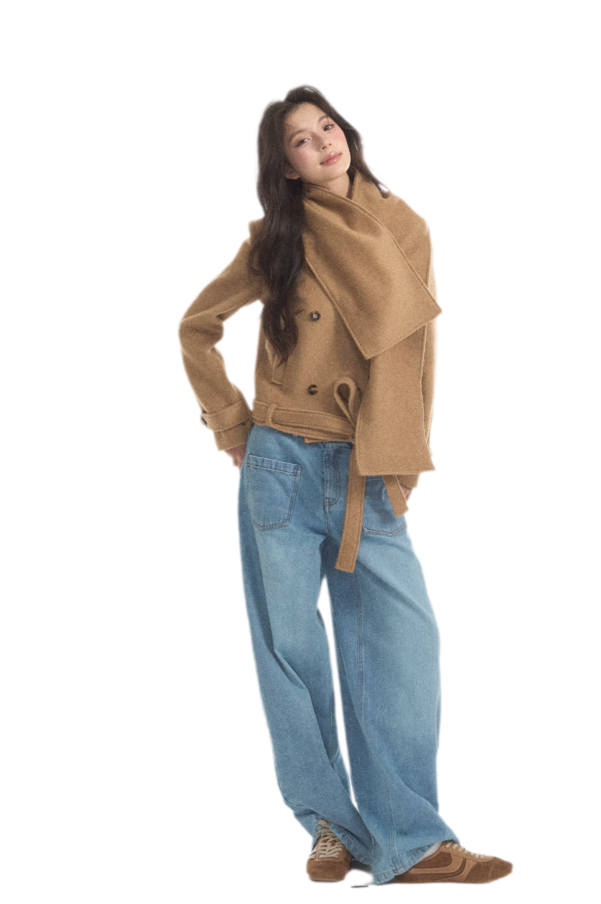 Wool Double-Breasted Cropped Coat