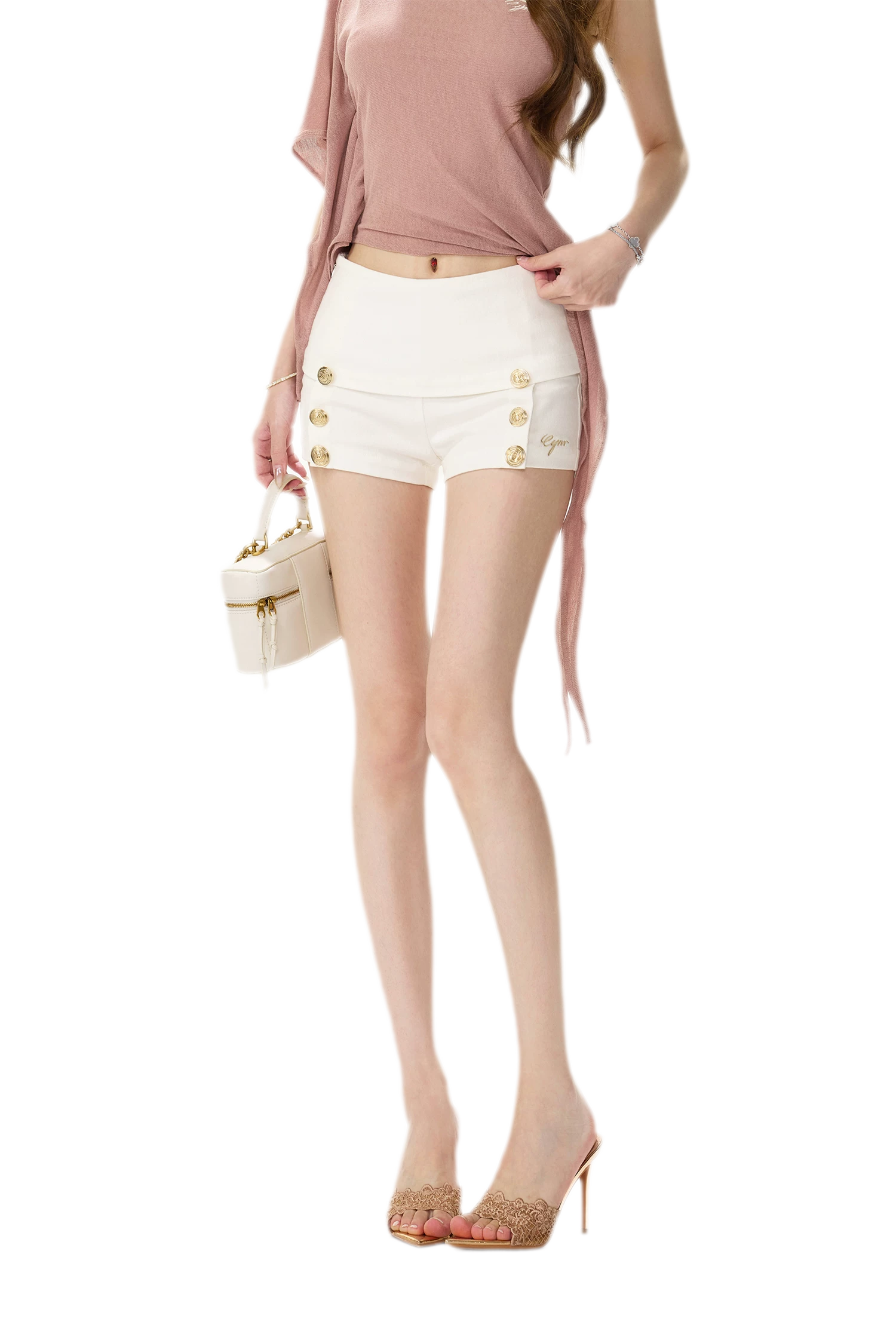 Gold Button Low-Rise Shorts