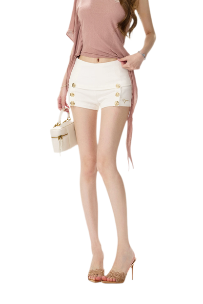 Gold Button Low-Rise Shorts