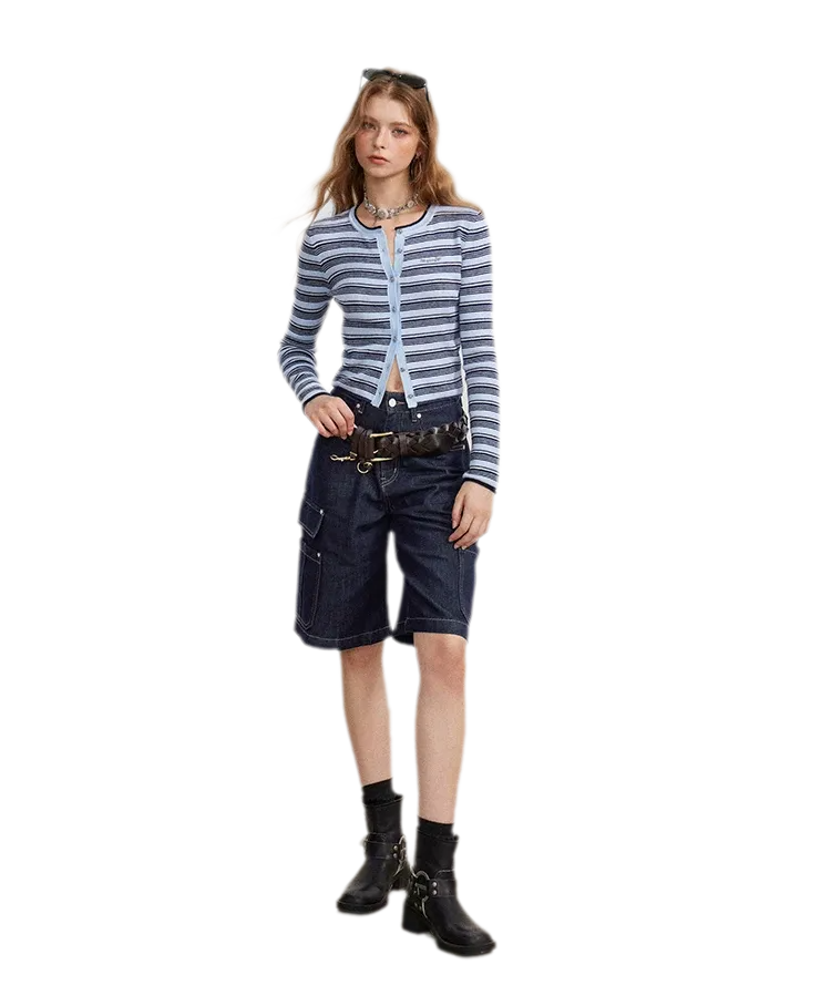 Contrast Stripe Slim Knit Cardigan