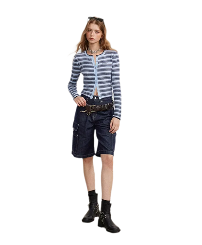 Contrast Stripe Slim Knit Cardigan