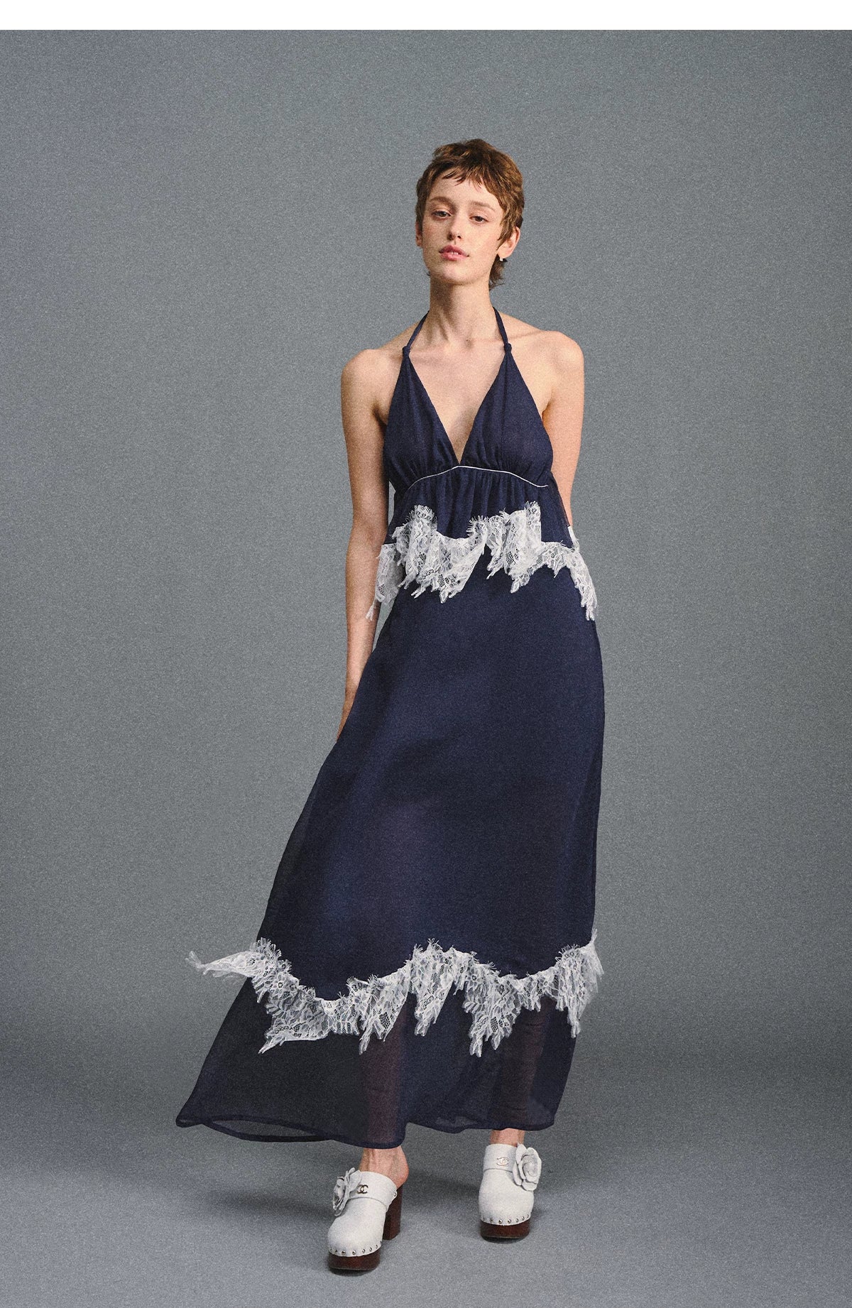 Deep V Halter Maxi Dress in Serene Blue