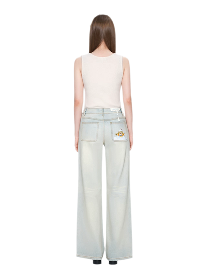 Shimmer Straight-Leg Denim Jeans
