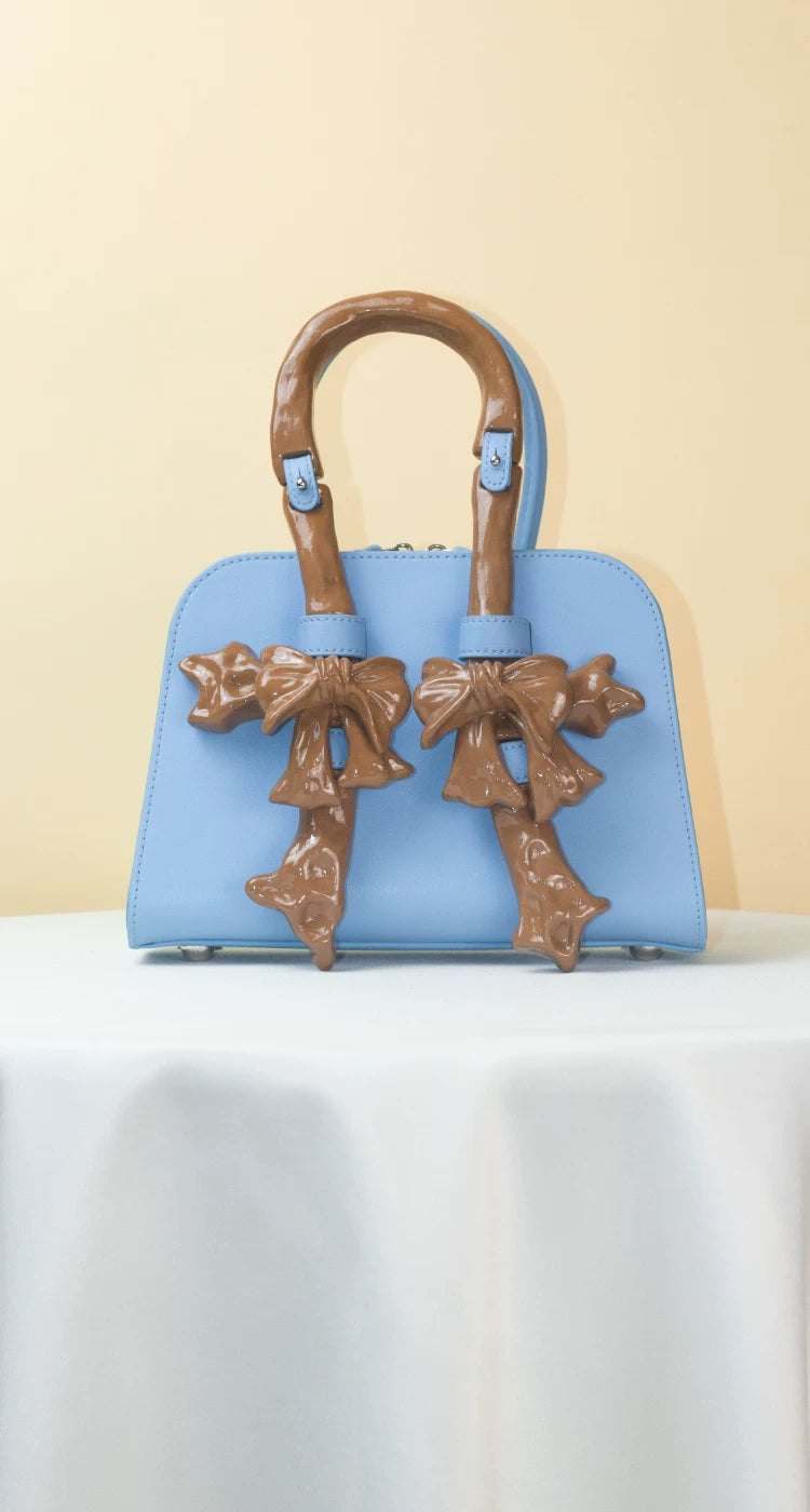 Glossy Bow Structured Handbag