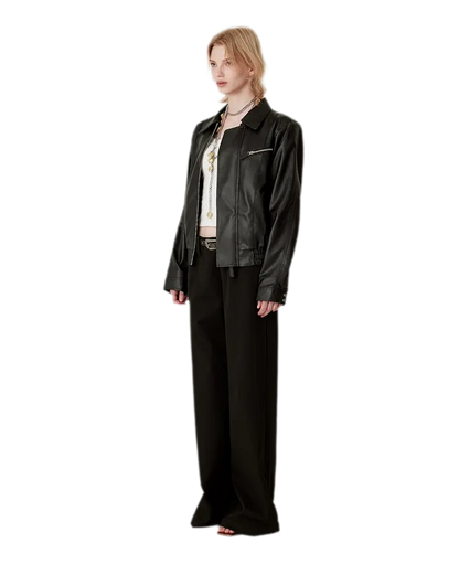 Textured Oversized Leather-Look Jacket