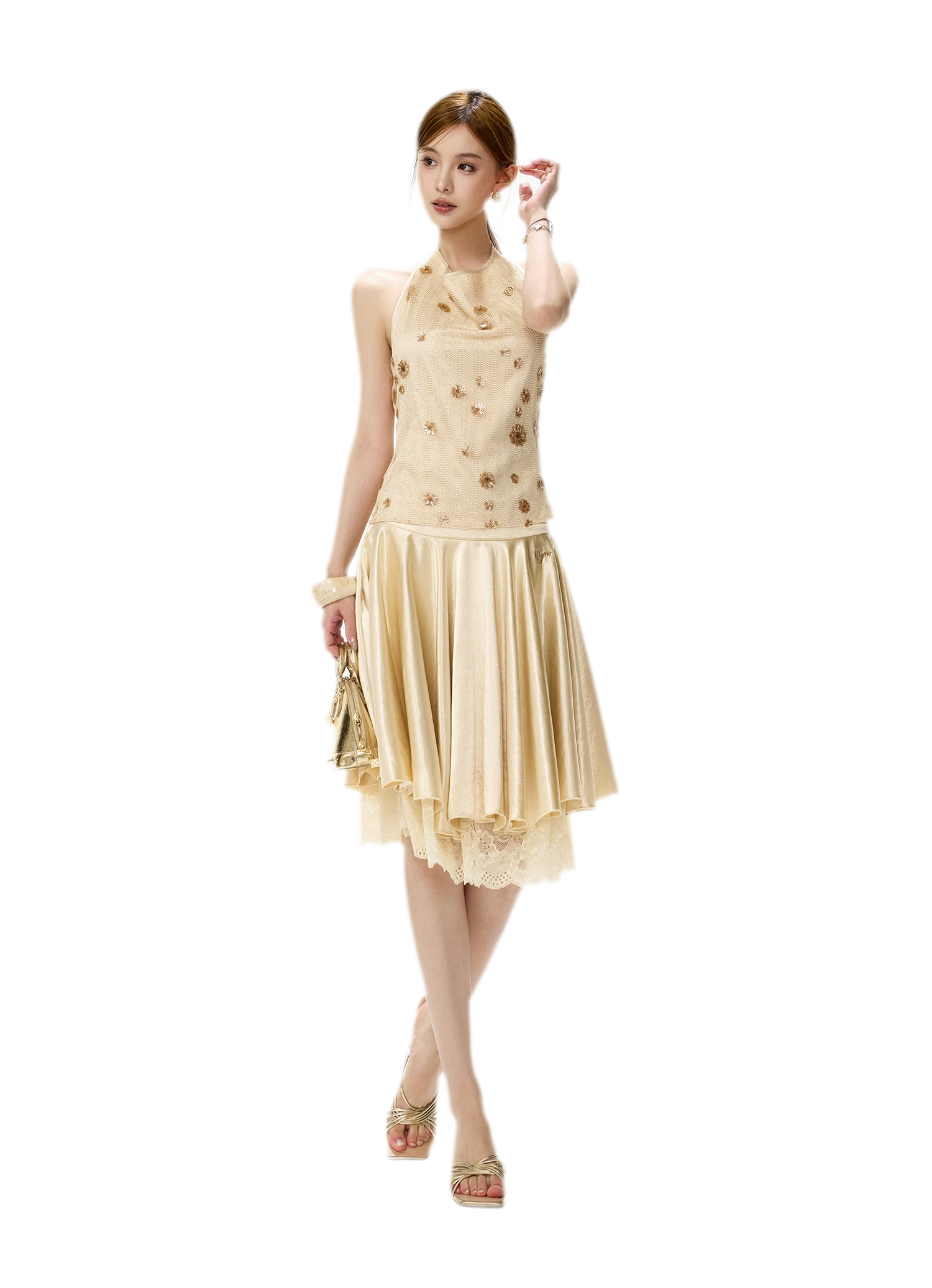 Lace Splice A-Line Skirt