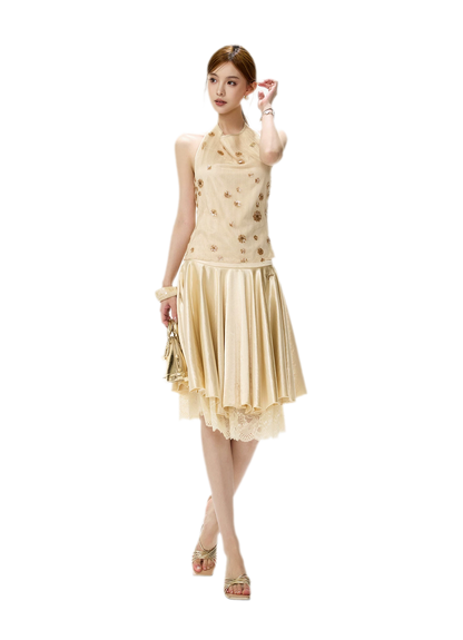 Lace Splice A-Line Skirt