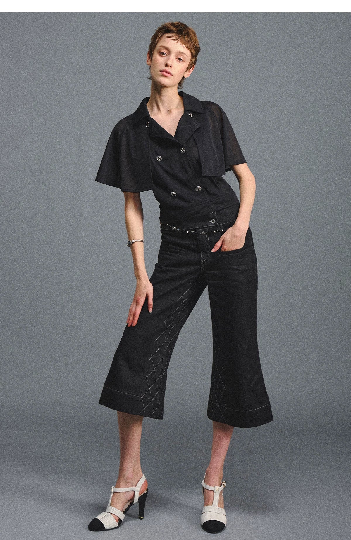 Detachable Cape Chiffon Blouse with Lace Detail