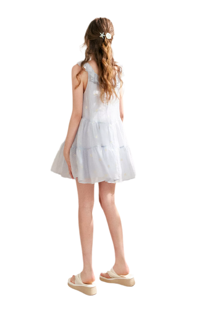 Tencel Embroidered Ruffle A-line Dress