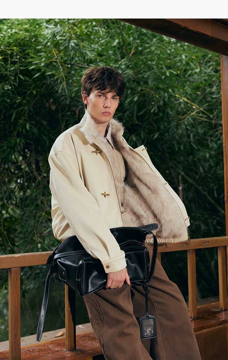 Pearlescent PU Fur-Lined Harrington Jacket